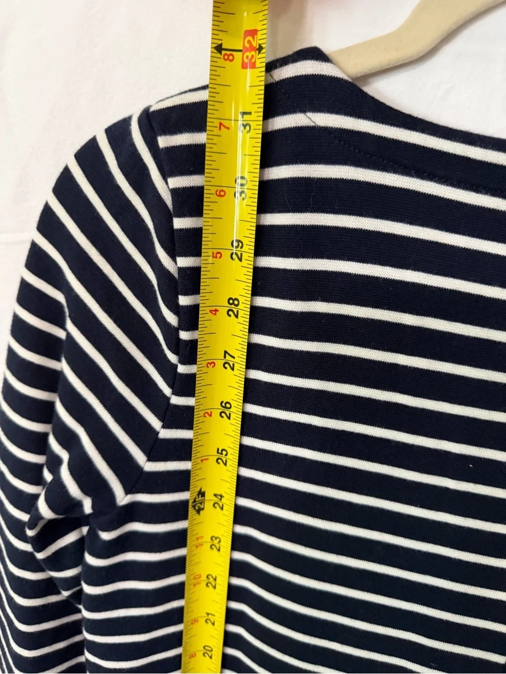 J. Crew Navy and White Striped Long-Sleeve Boatneck Dress
